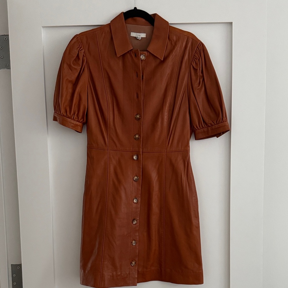 Joie Tan Button-Up Leather Mini Dress size small